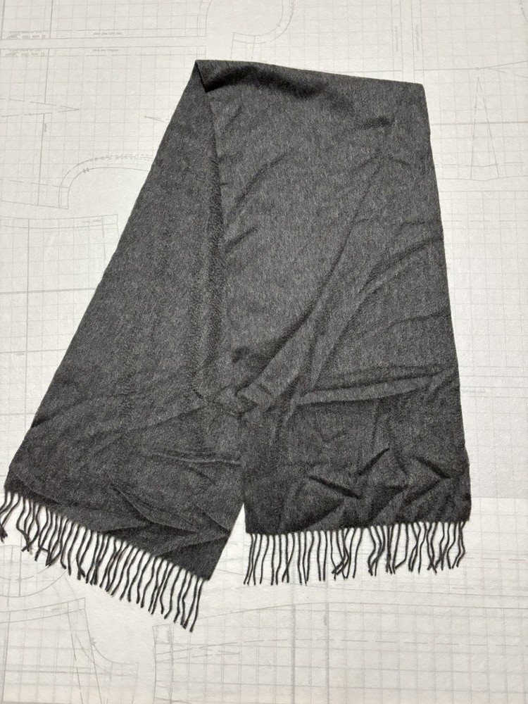 Philippe Le Bac Dark Gray Cashmere Tassel Scarf 100% Soft Luxury Wrap