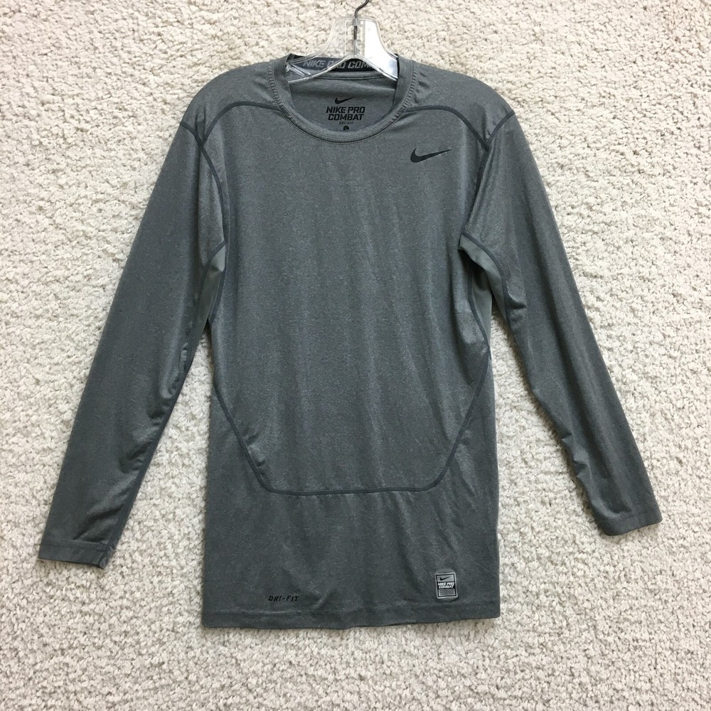 Nike Pro Combat Shirt Large Adult Gray Dri Fit Compression Swoosh Tee Gym Mens L