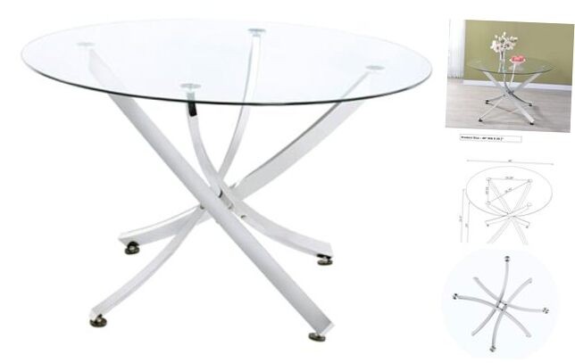 Beckham Round Dining Table with Clear Glass Top and Metal Frame