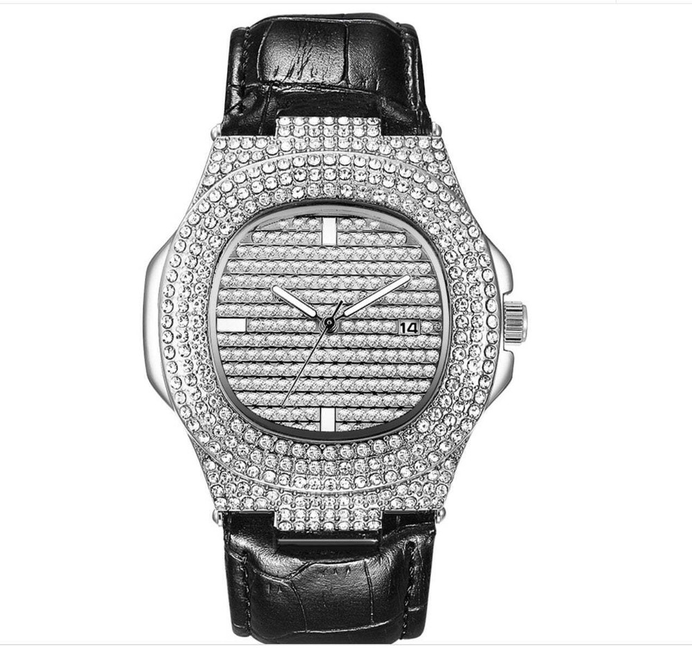 Fashion Quartz Diamond Belt Watch with Faux Leather Strap