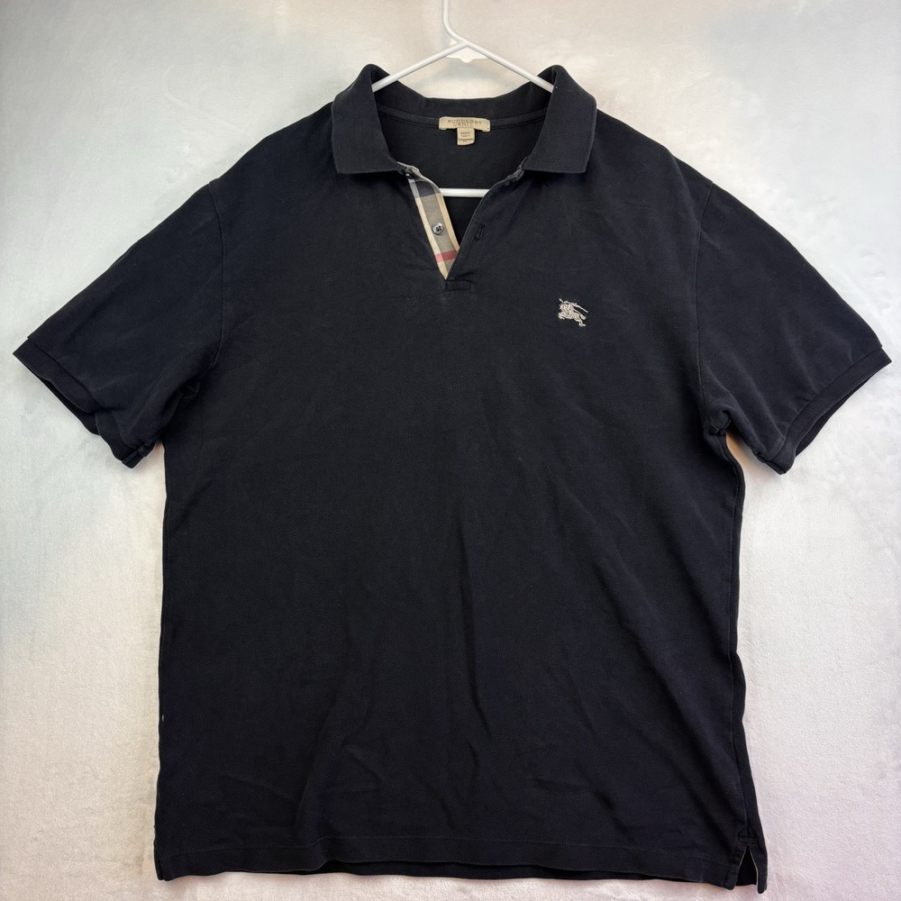 Burberry Brit Polo Shirt Mens Extra Large Black Nova Check Pique Knight Logo