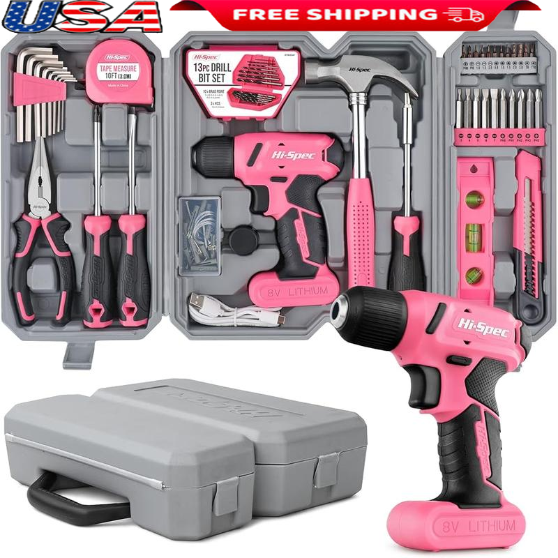 58pc 8V Electric Drill Set USB Cordless Screwdriver Household Tool Kit