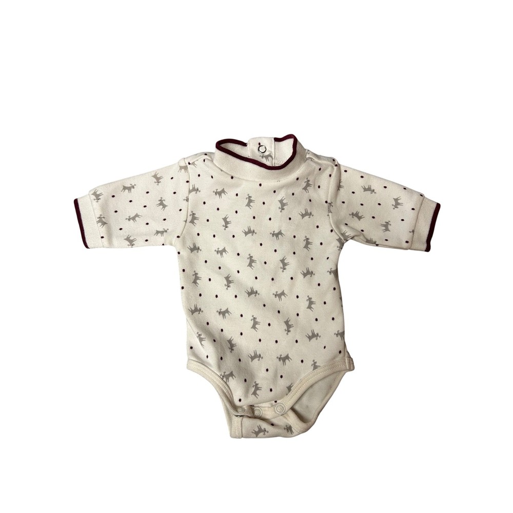 Gymboree Reindeer Bodysuit Baby Preemie Cream Grey Vintage 1999 Mock Neck Y2K