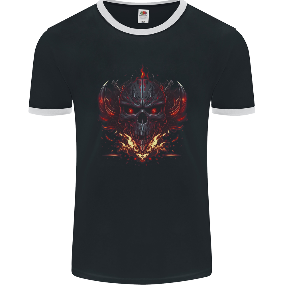 An Evil Flame Skull Biker Fantasy Heavy Metal Mens Ringer T-Shirt FotL