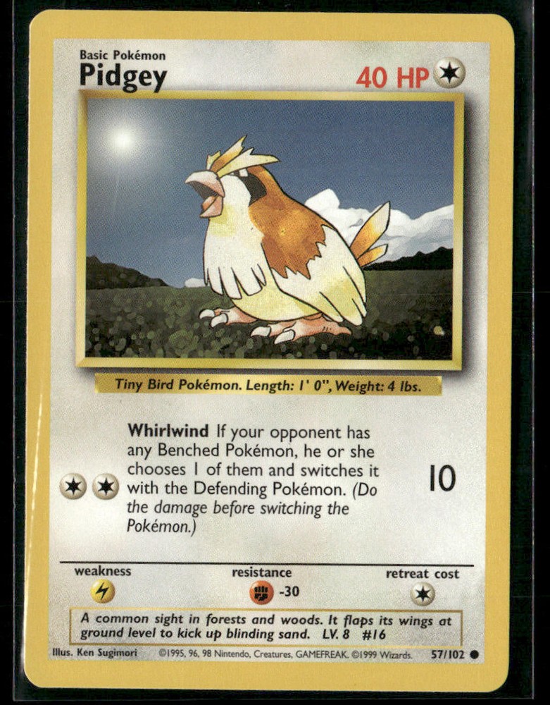 1999 Pokémon Fossil Pidgey 57/102 Holo Rare Card