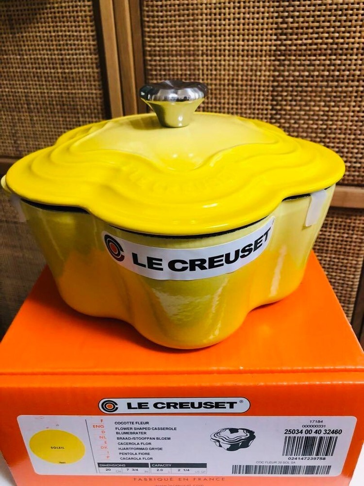 Le Creuset 20cm Enamel Cocotte Fleur Soleil Yellow with Outer Box Japan