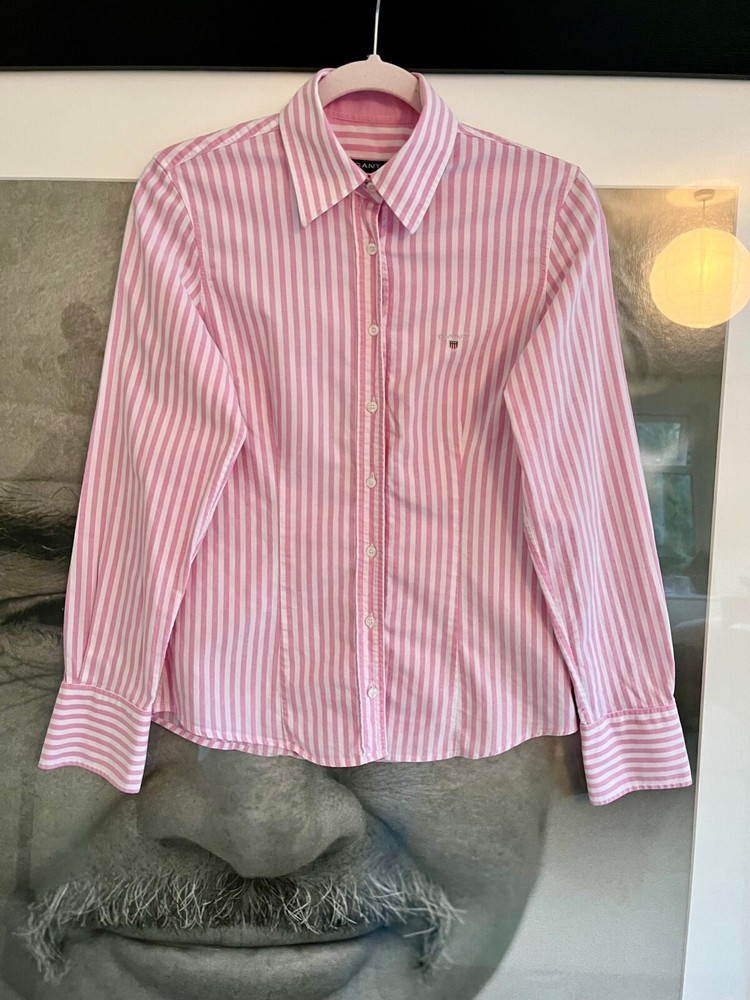 Gant ladies slim fit formal shirt pink and white stripes. Slim size UK12