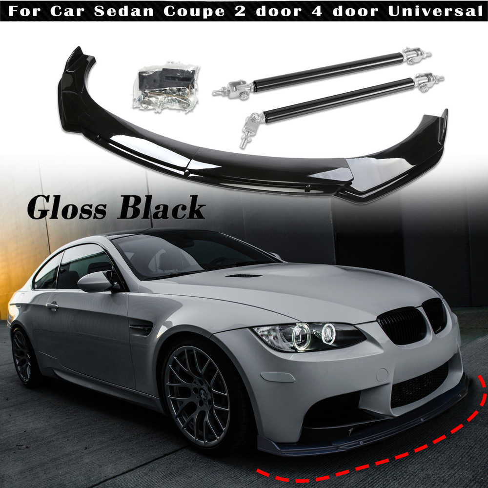 For BMW Bilayer Front Bumper Lower Lip Splitter Spoiler+Strut Rods