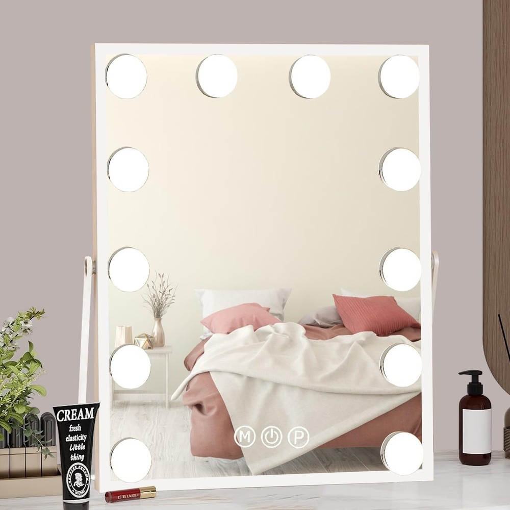 Hollywood Vanity Mirror with Lights, Tabletop Makeup Mirror with 12 LED Light...
