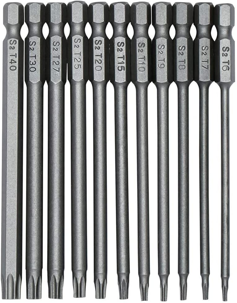 11-Piece Magnetic Torx Screwdriver Bit Set with 1/4 Inch Hex Shank S2 Steel
