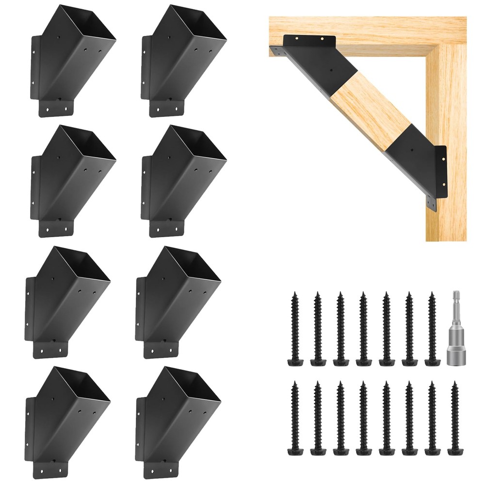 8 Pcs Pergola Angle Support Bracket ,Reinforced 45-Degree 4x4-8, Black