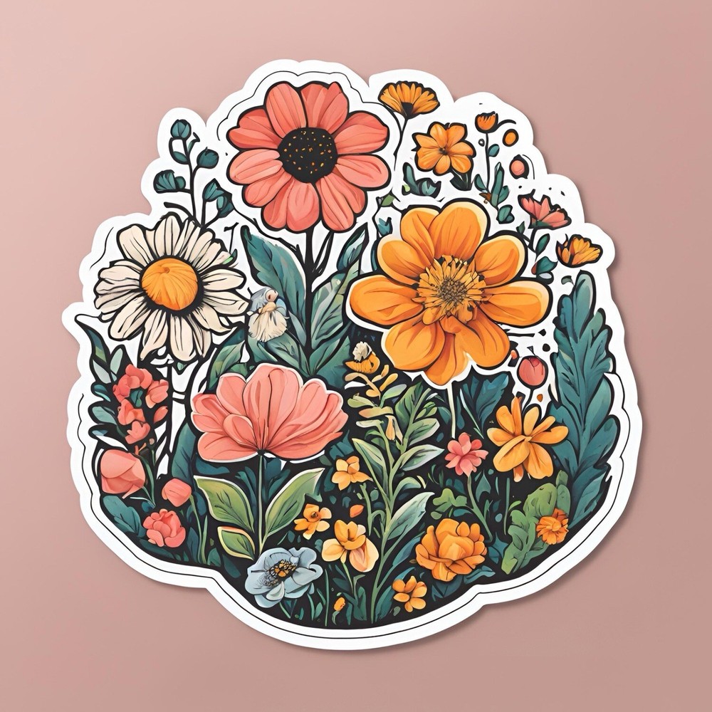 3x2.7” Colourful Daisy Flowers sticker ON SALE!