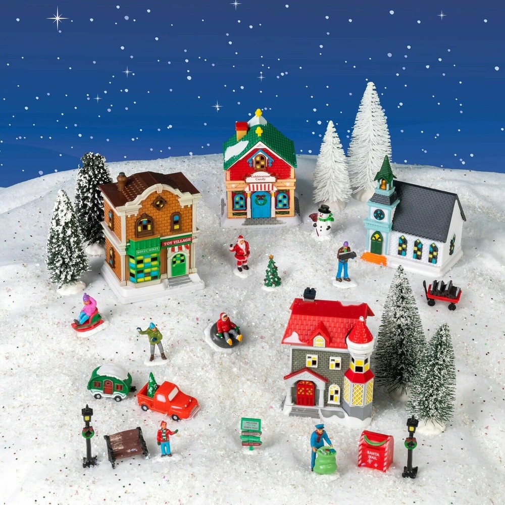 SALE! Christmas in July! 29 PC. Christmas Village Shelf Sitter Lights UP!-image