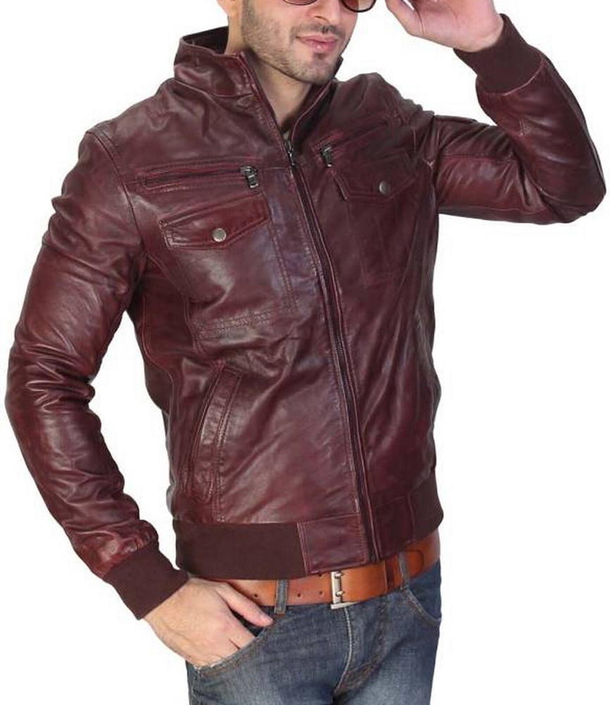 100% Real Satin Stylish Motorcycle Biker New Brown Leather Jacket For Men's Wear