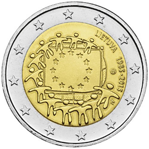2015 Lithuania € 2 Euro Uncirculated UNC Coin European Union (EU) Flag 30 Years