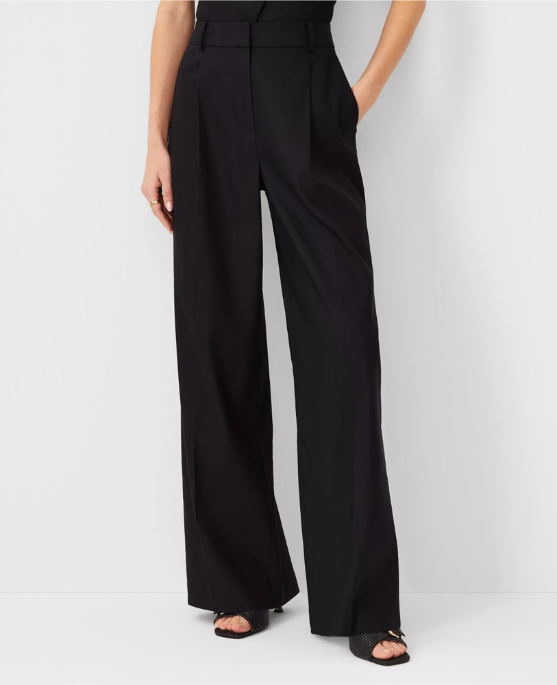 NWT ANN TAYLOR 839349 Black The Pleated Wide-Leg Pant Linen Blend Trouser SIZE 4