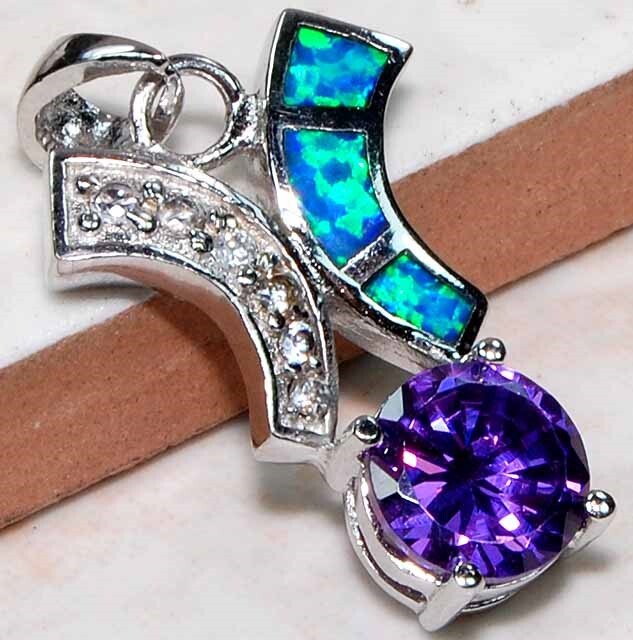 Amethyst & Australian Opal 925 Sterling Silver Pendant GA8