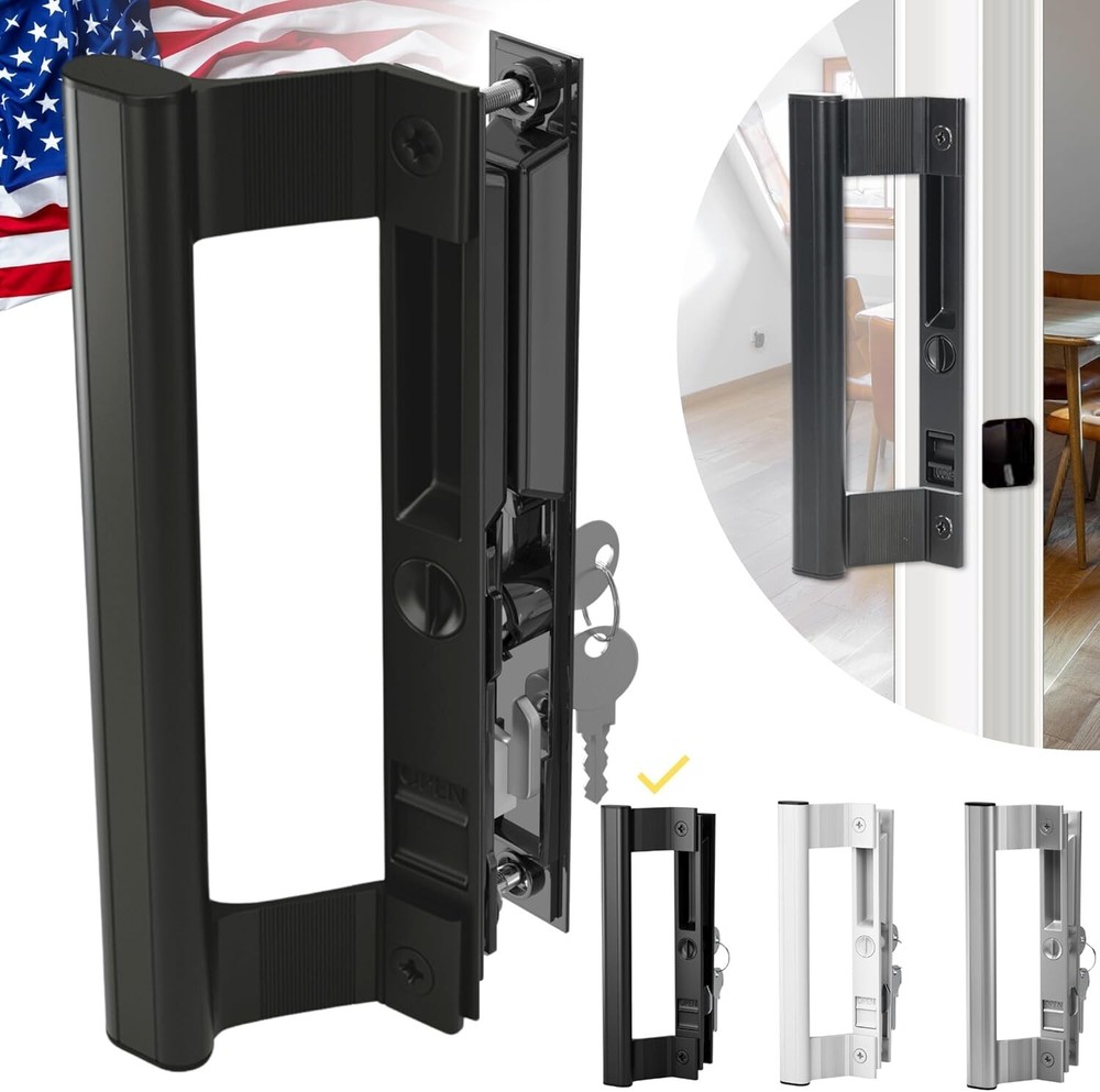 Sliding Glass Door Handle Set with Lock – Aluminum Handle, Fits 6-5/8 in. Hole..