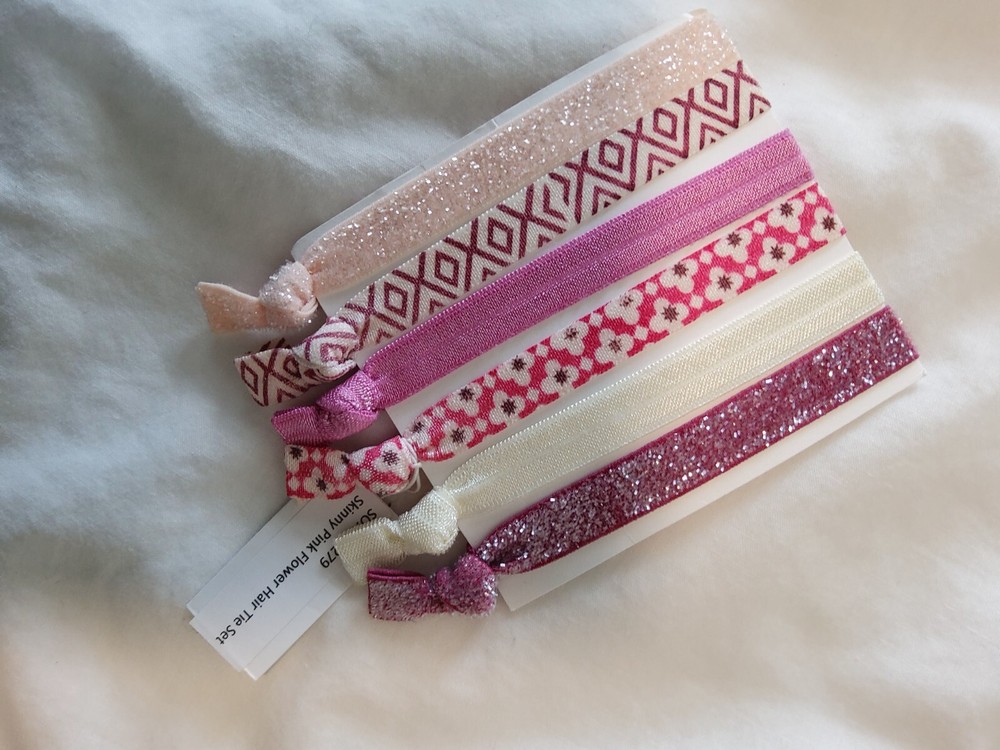 6-Piece Skinny Pink Floral Hair Ties Set