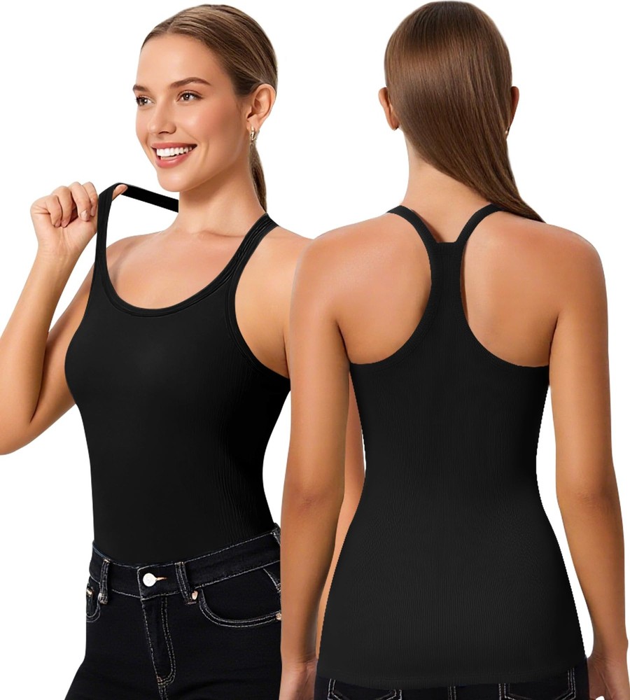 Workout Tank Tops for Women with Built in Bra, Loose Sleeveless Gym Tops Seam...
