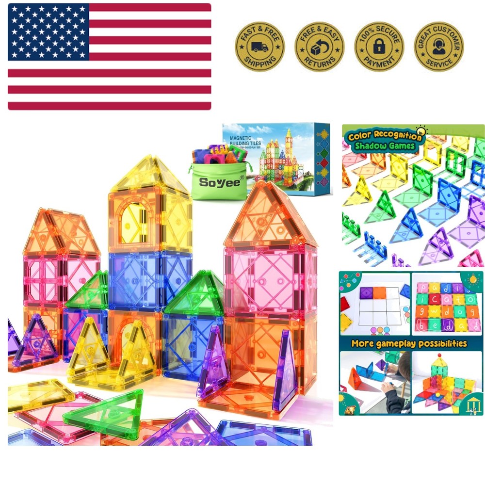 Magnetic Tiles Toddler Toys Magnetic Building Blocks for Kids Ages 3-12 STEM ...