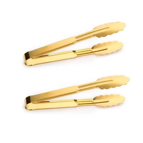 9 Inch Gold Serving Tongs - Non-Slip Kitchen Cooking Utensils Set