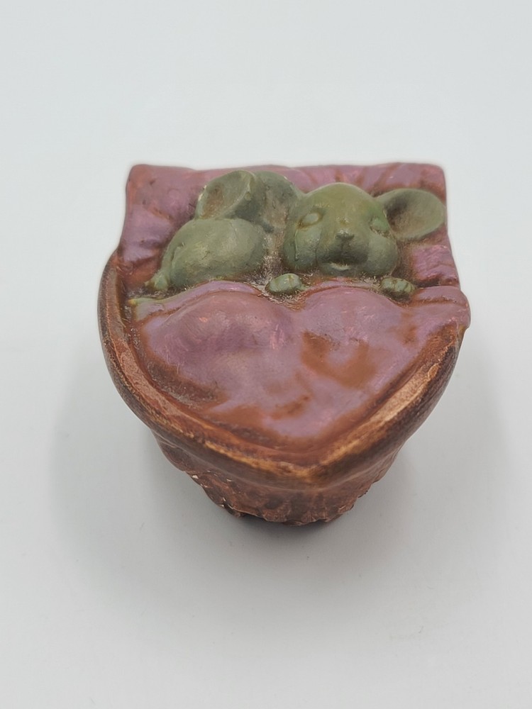 Vintage Porcelain Figurine 2 Cute Mice Sleeping In Nut Shell Bed 2