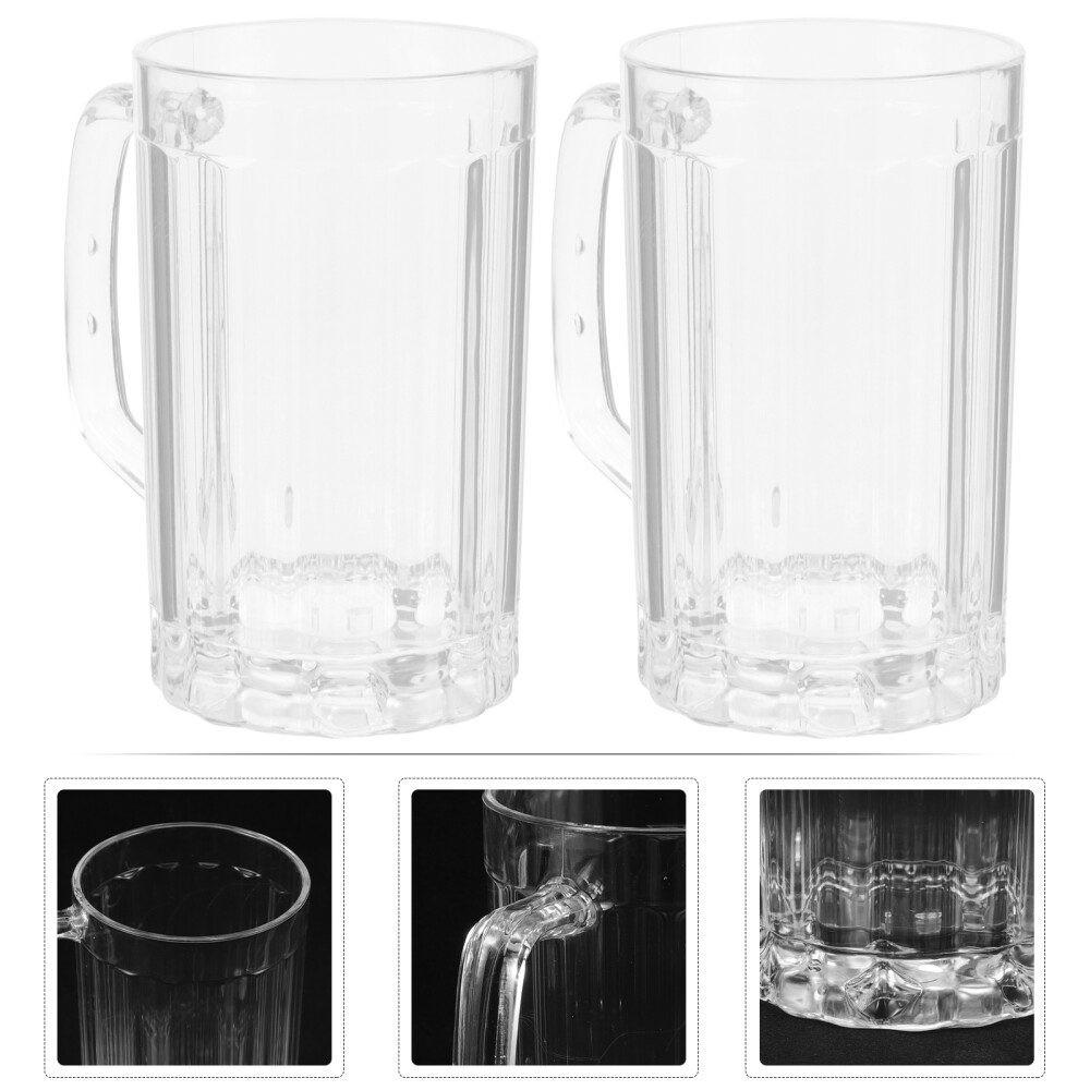 2 Reusable Plastic Beer Mugs with Handle for Camping Outdoor Use  