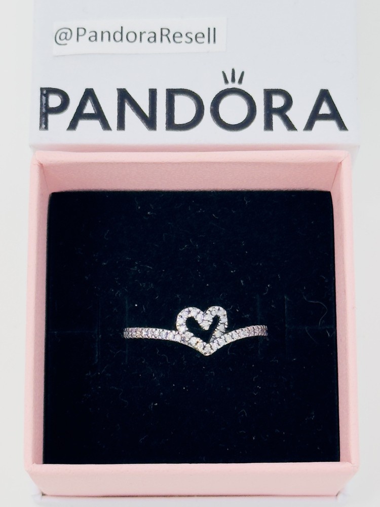 Pandora Sparkling Wishbone Heart Ring in Sterling Silver Brand New