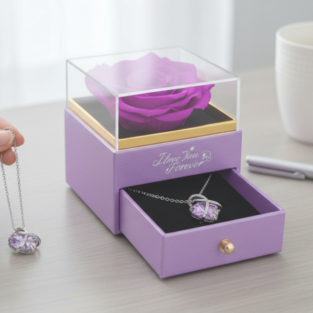 WOMEN'S DAY Forever Rose Gift Box with Necklace for Women Mom Wife 8 March Gift