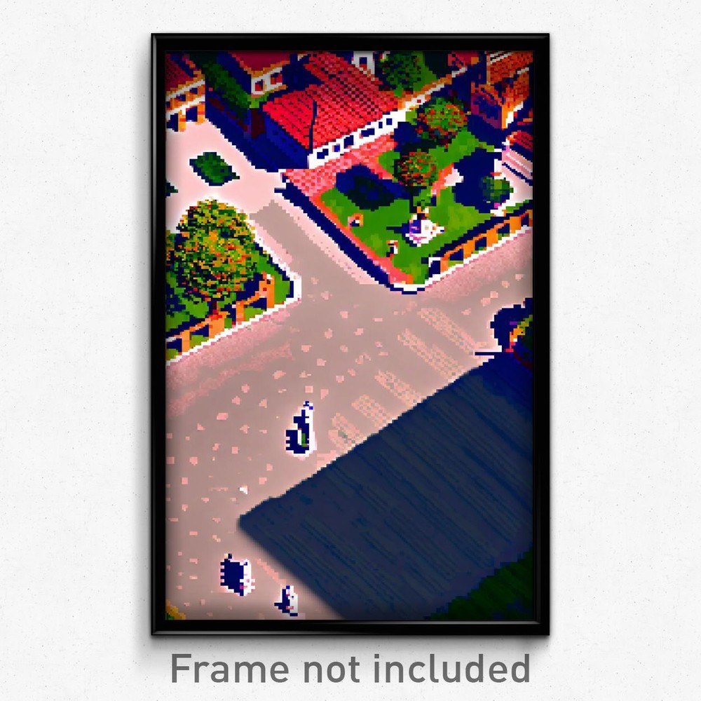 Pixel Art Poster - Antique Square (8 Bit Psychedelic Trippy Video Game Print)