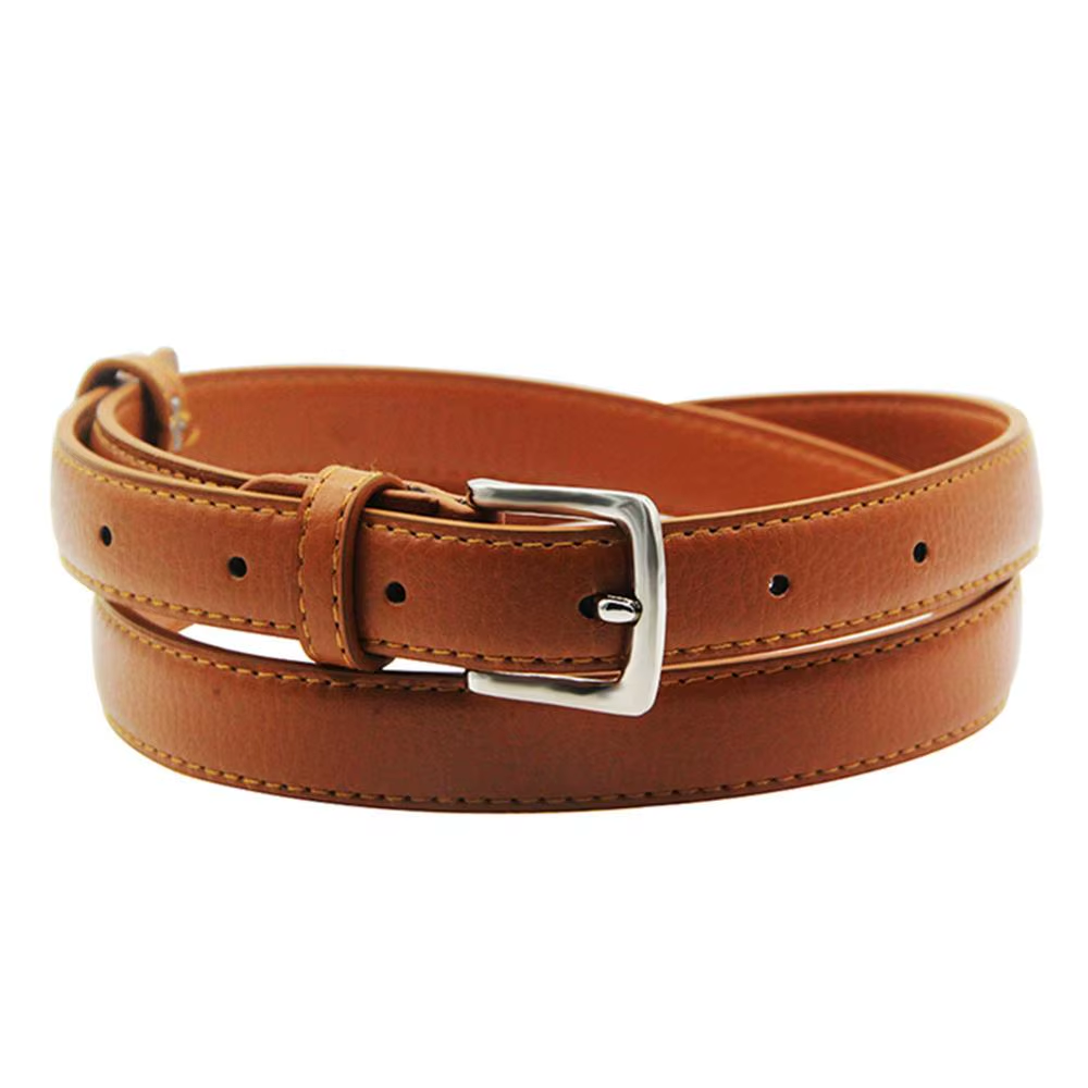 Women'S Skinny Leather Belt Solid Color Pin Buckle Simple Small Size Suit Busine