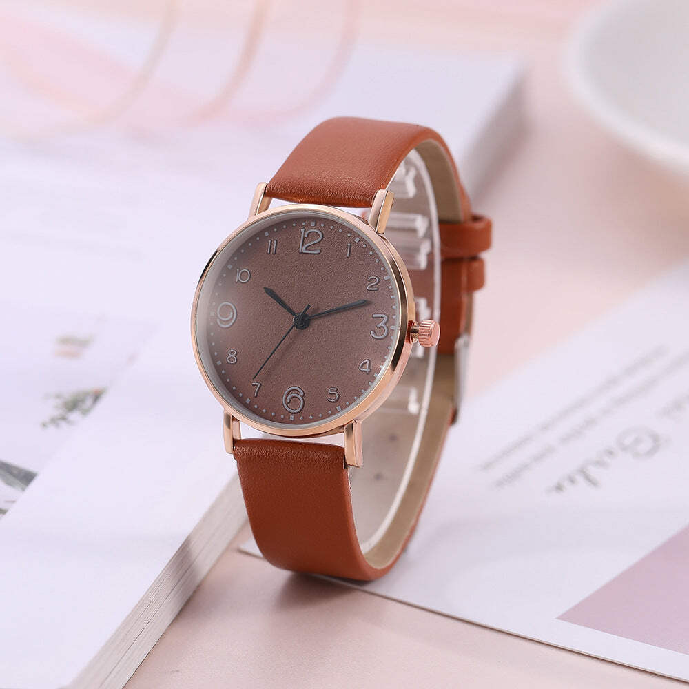 Quartz Leather Strap Watch with Alloy Case and Round Dial