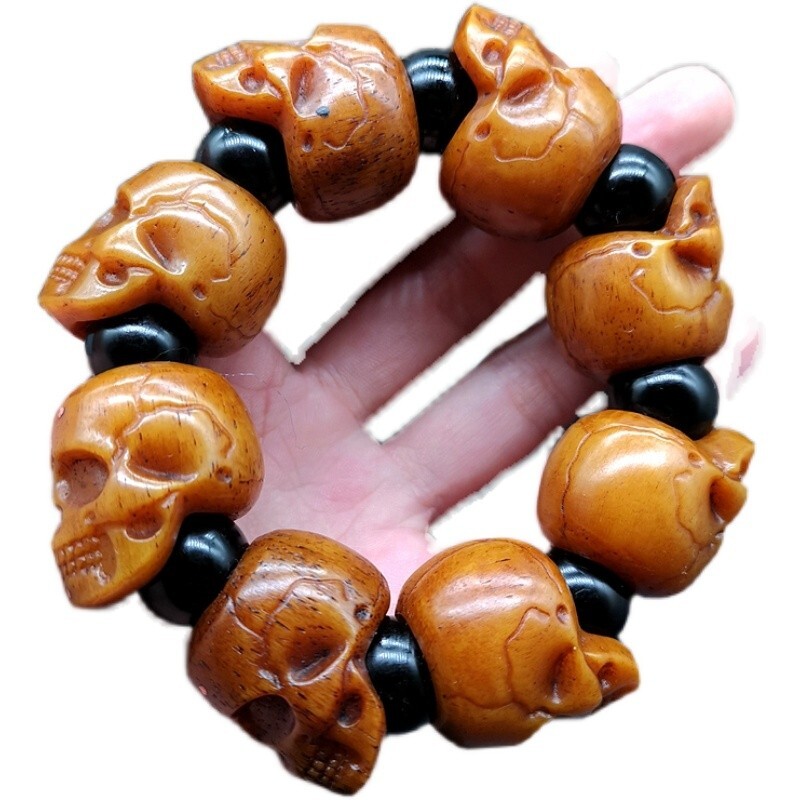 New Yak  Carved Skull Beads Bracelet Amulet Feng Shui Decor