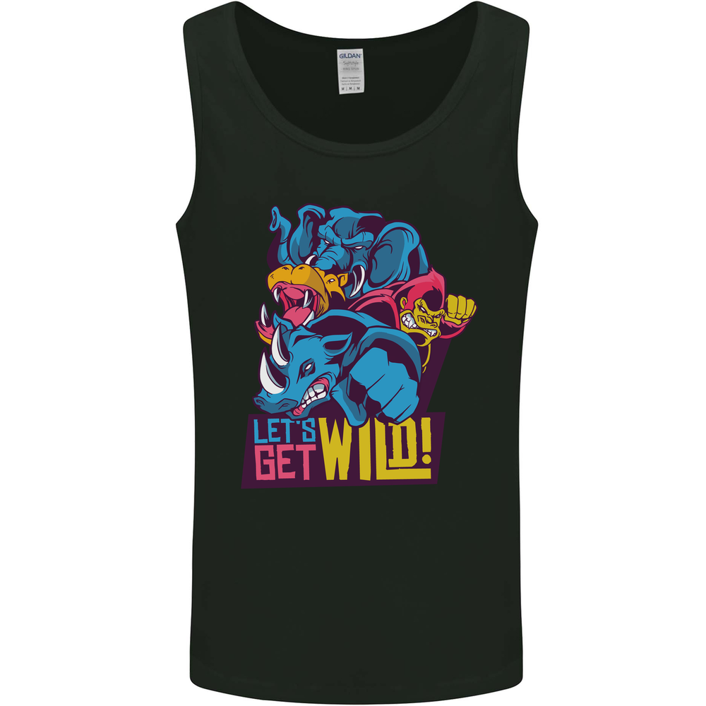 Lets Get Wild Rhino Gorilla Elephant Hippo Mens Vest Tank Top