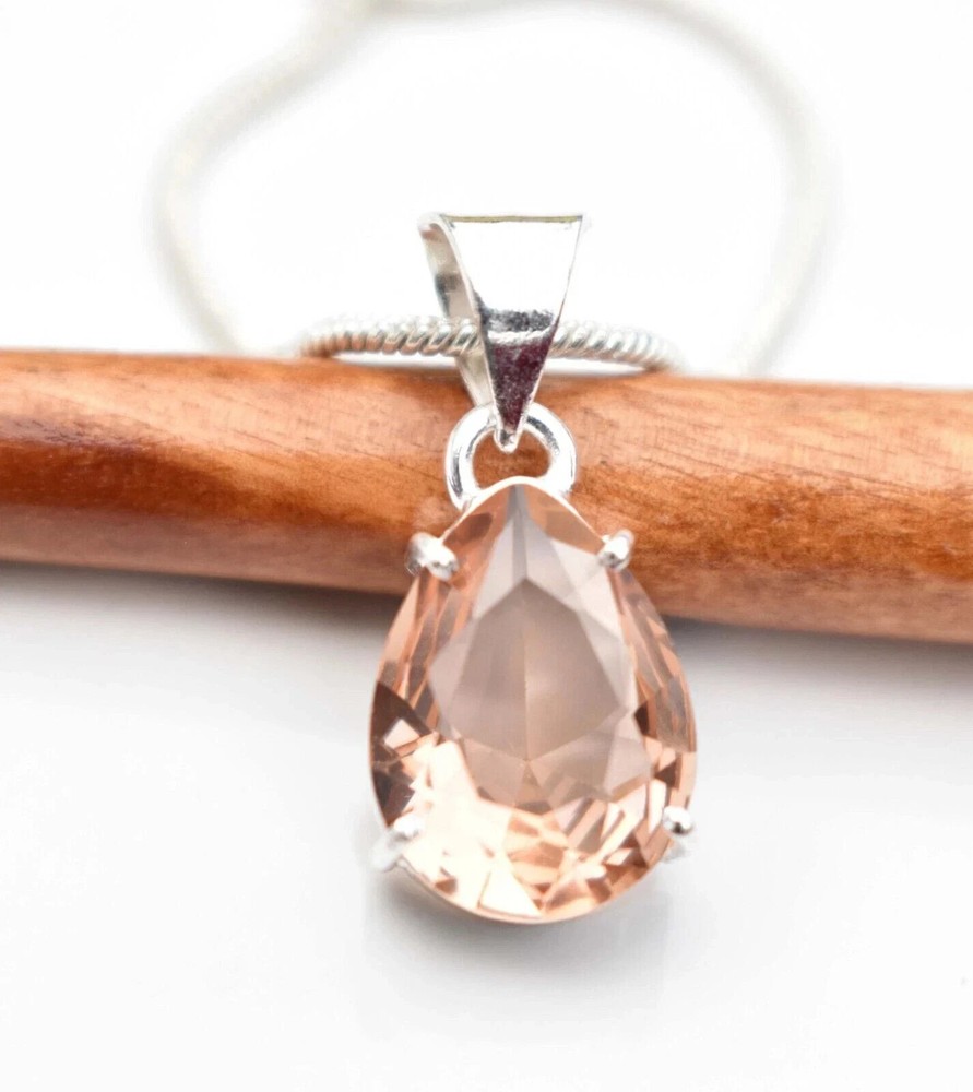 18.80 Ct Natural Pear Morganite Pendant Sterling Silver - Trending Certified Gem