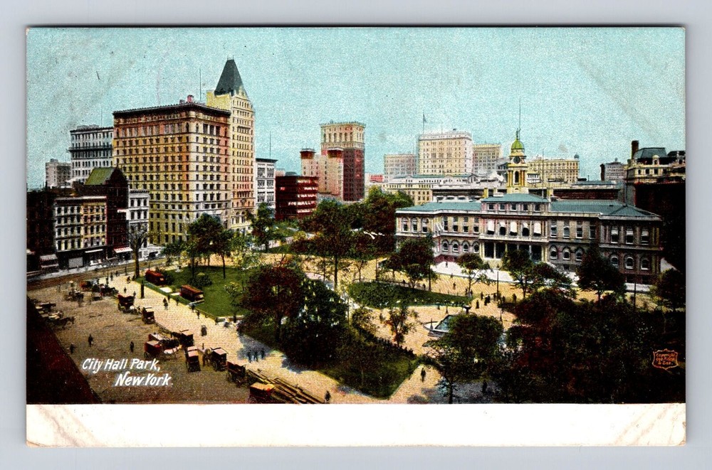 New York City NY-City Hall Park, Antique, Vintage c1911 Souvenir Postcard