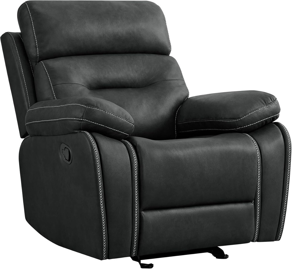 Recliner Chair Leather Manual Sofa Rocker Overstuffed Arm Ergonomic Black