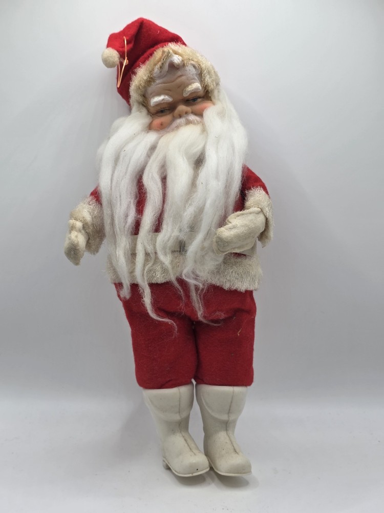 Vintage 1950s-1960s Santa Claus Rubber Face Figure Made In Japan Felt Suit