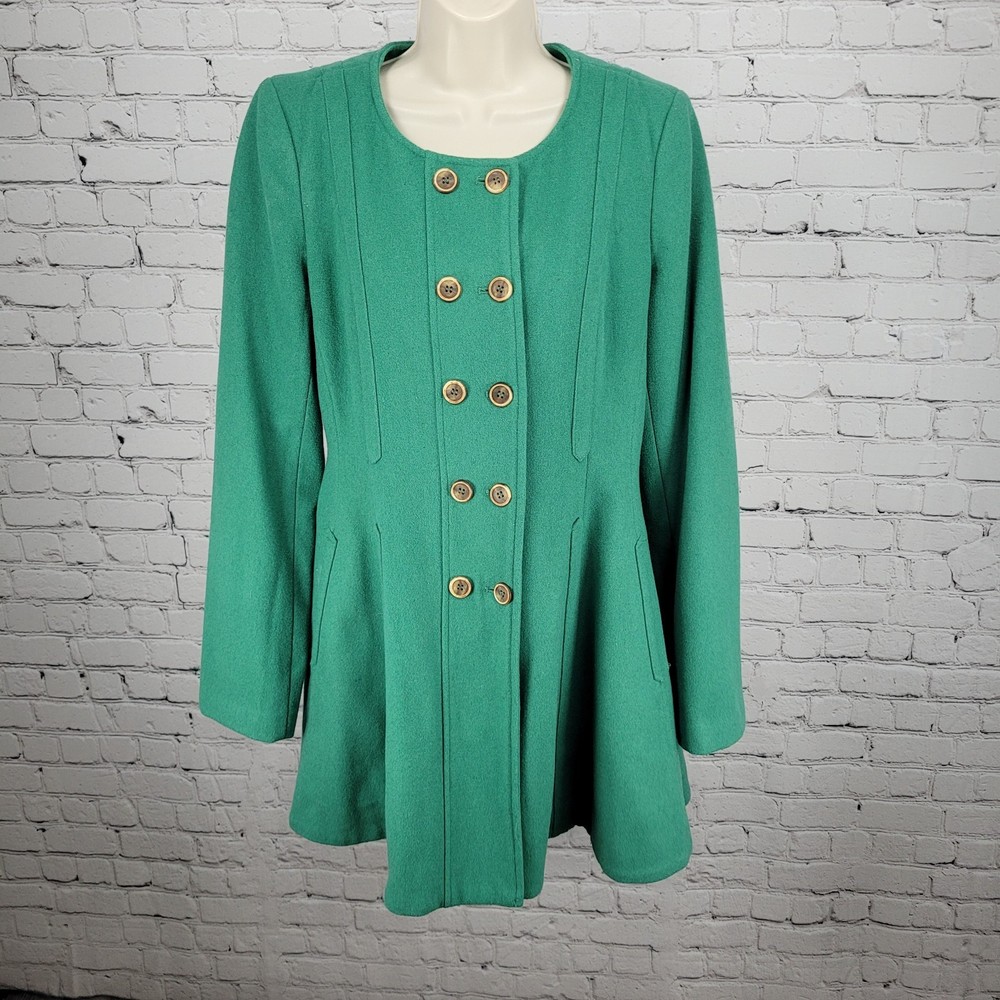 Elevenses Anthropologie Green Wool Blend Double Breasted Buttoned Pea Coat 12-image