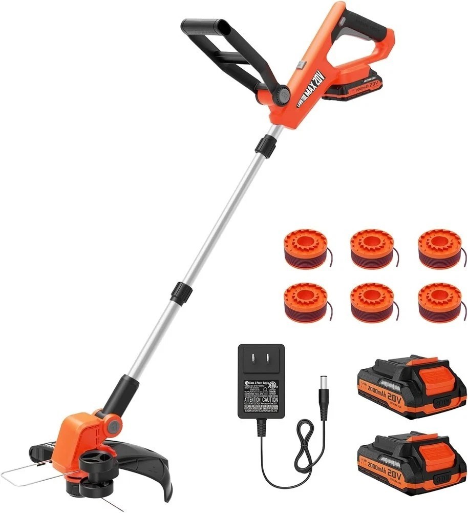 20V 12-Inch Cordless 2-in-1 String Trimmer and Edger with Auto Feed and 2 Batteries