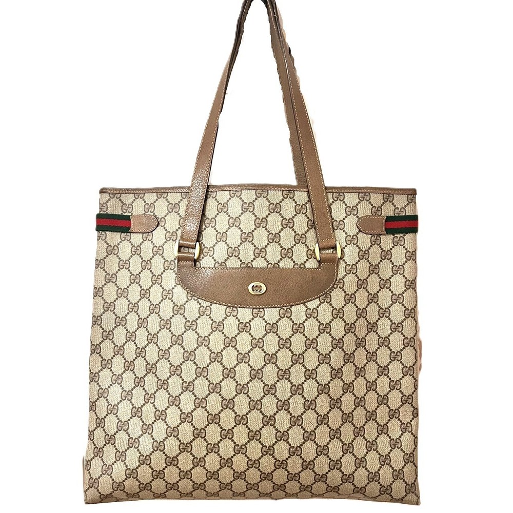Vintage Gucci Sherry Line GG Leather & PVC Tote Bag Auth 0116