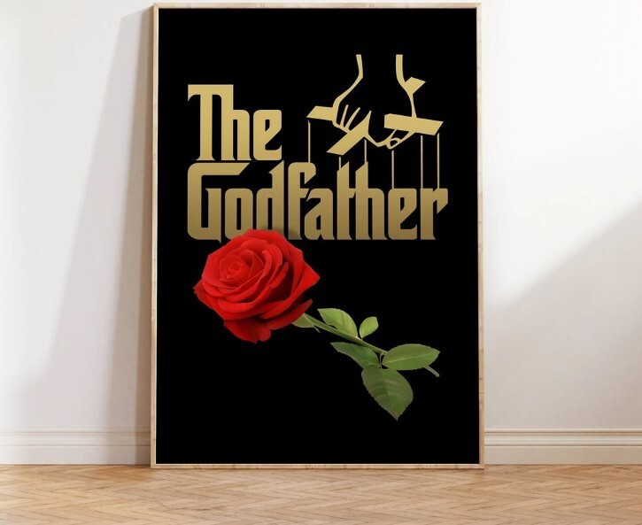 Vintage Godfather Movie Poster with Brando and Pacino