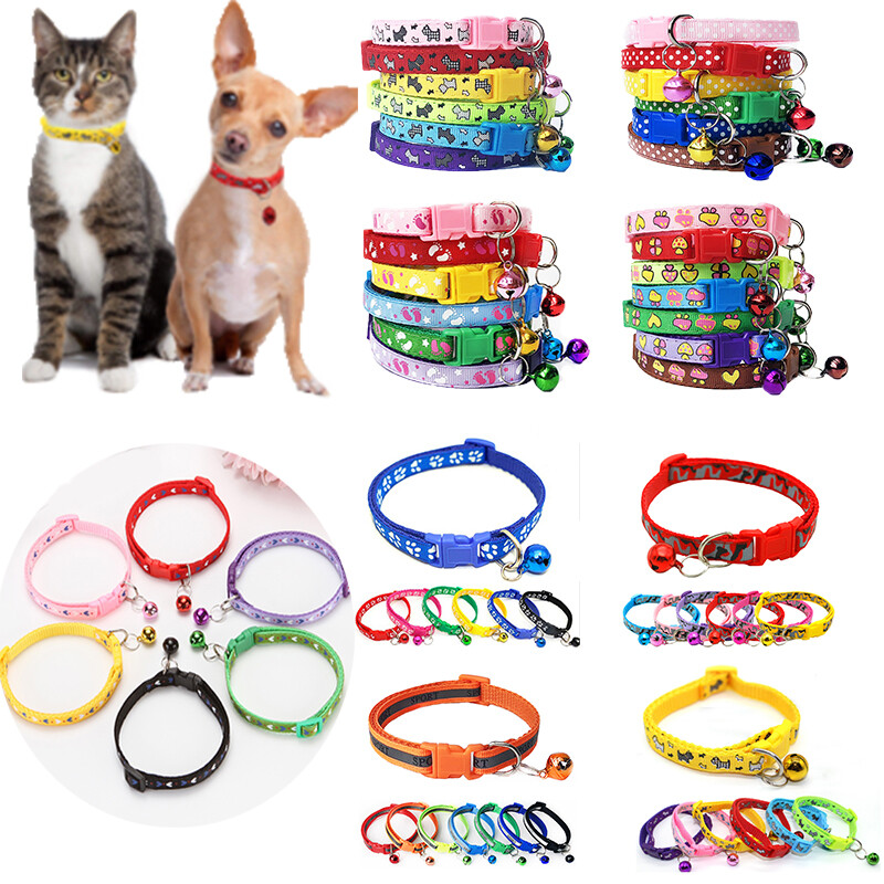 1pc Cat Dog Collar Bell Cartoon Print Neck Strap Polyester Adjustable Buckle  、