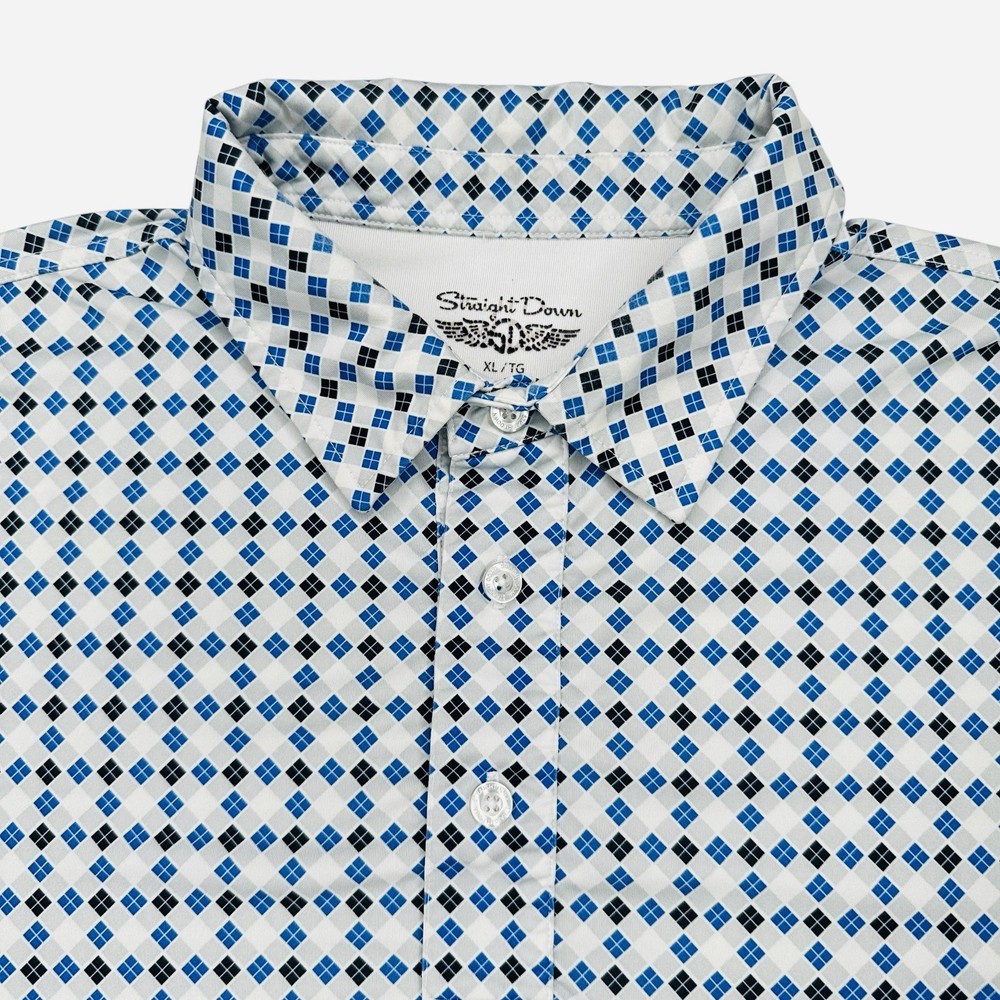 Straight Down Golf Blue Harlequin Print Poly Blend Polo Shirt - Size Large