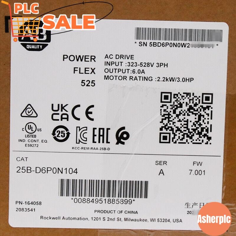 Sealed Genuine 25B-D6P0N104 /A PowerFlex 525 2.2kW 3Hp AC Drive ！ US Free Tax