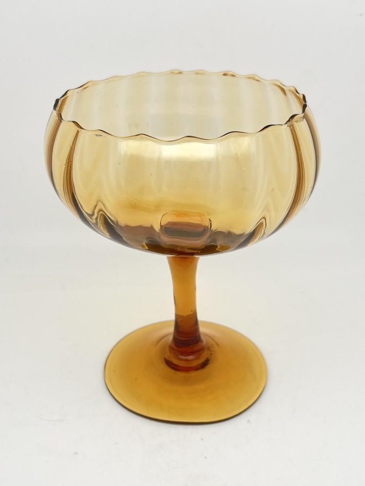 Vintage Empoli Art Glass Compote Bowl Amber MCM Hand Blown Italian 6.75” Tall