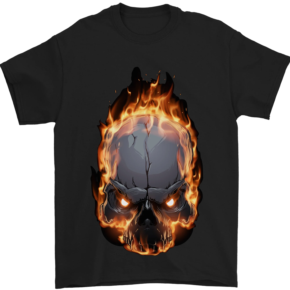 Fire Skull Mens T-Shirt 100% Cotton