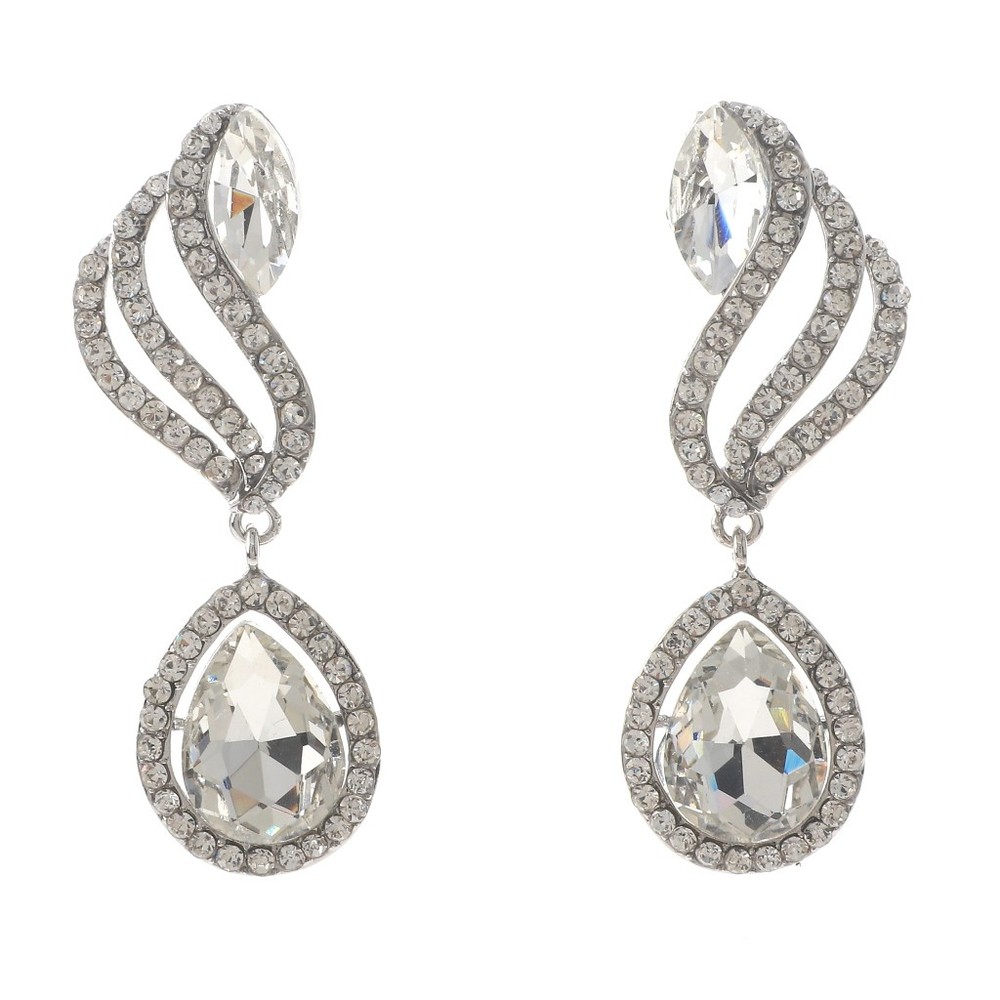 Silver Tone Alloy Metal Crystal Rhinestone Drop Post Earrings ER2592-SCL