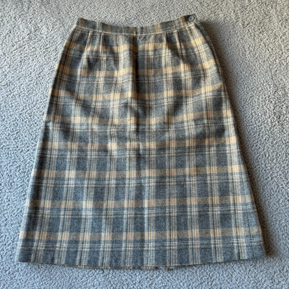 Vintage Douglas Marc Brown Gray Plaid Skirt Womens Size 9/10 Retro Classic
